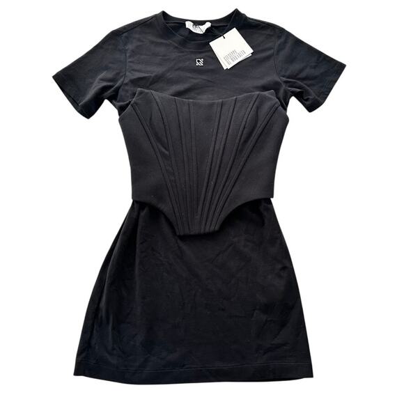 Giuseppe Di Morabito Corset-layer T-shirt Dress Black NEW Size 38 XS Mini Italy - Picture 2 of 12